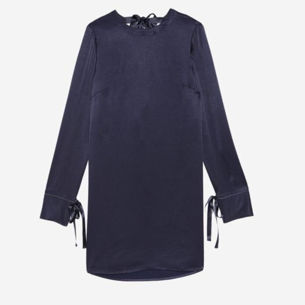 Sandro Navy Blue Satin long-sleeved dress